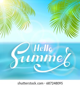 Lettering Hello Summer On Tropical Background Stock Illustration ...