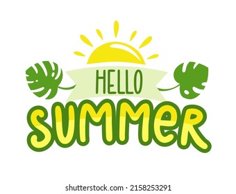 Leer hola verano sobre fondo blanco Cartel de bienvenida de verano Ilustración vectorial en estilo plano