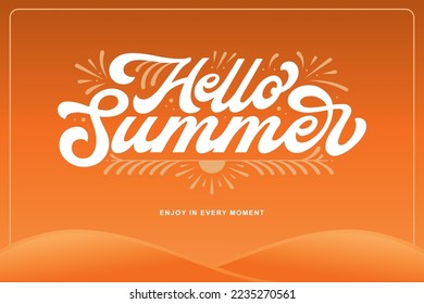 Briefing Hello Summer Vector, Illustration, Kalligrafie Design, verwendbar für Poster, Banner, Postkarten, Wallpaper, Geschenke etc.