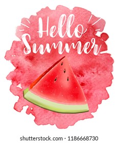 lettering hello summer. Watermelon vector print