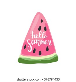 lettering hello summer. Watermelon vector print