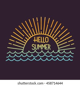 lettering hello summer. wave & sun