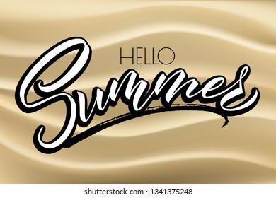 Lettering hello summer wrote by brush. Hello summer calligraphy.