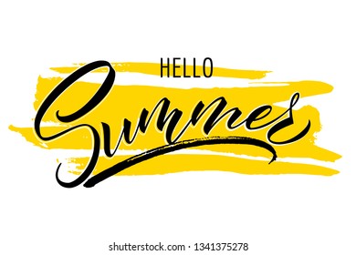 Lettering hello summer wrote by brush. Hello summer calligraphy.