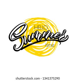 Lettering hello summer wrote by brush. Hello summer calligraphy.