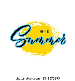 Lettering hello summer wrote by brush. Hello summer calligraphy.