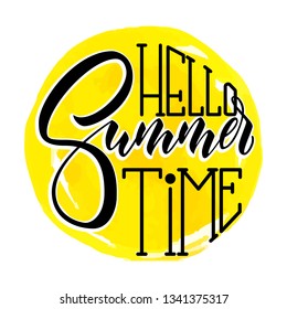Lettering hello summer wrote by brush. Hello summer calligraphy.