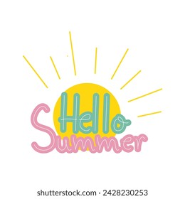 Lettering Hello Summer.Simple and stylish colorful illustration, hand drawn vector element.
