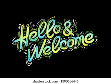 Lettering hello and welcome wrote by brush. Hello welcome calligraphy.