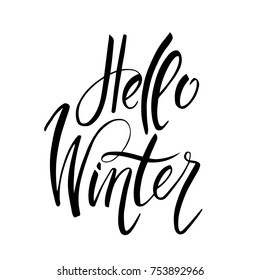 Lettering hello winter. Isolated vector illustration on white background.