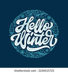 Vector de invierno con letras, Ilustración, Diseño de caligrafía, utilizable para afiches, carteles, postales, papel de escritorio, regalos, etc
