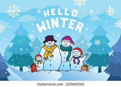 Lettering Hello Winter Vector, Illustration, Calligraphy Design, Usable for Poster, Banners, Postcards, Wallpaper, Gifts etc