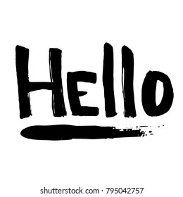 Lettering hello wrote by brush. Hello calligraphy.