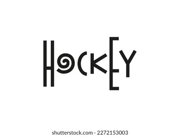 Lettering of hockey in black isolated on white background for poster, design, banner, sport club, resort, advertising, sport center, olympic games, sports shop, store, competition, tournament