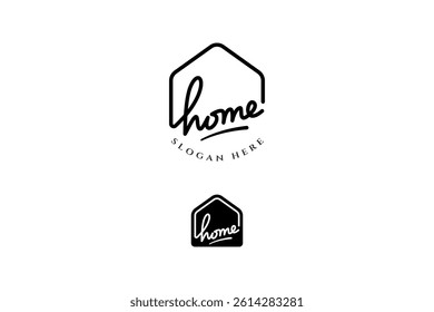 lettering home with house line shape logo design sets. cottage or villa with home lettering minimalist logo design. modern house for real estate business