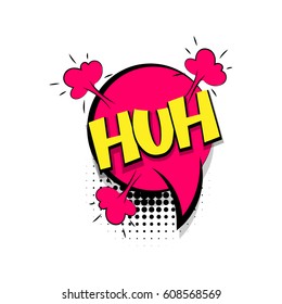 Lettering huh. Comics book halftone balloon. Bubble icon speech phrase. Cartoon exclusive font label tag expression. Comic text sound effects dot background.