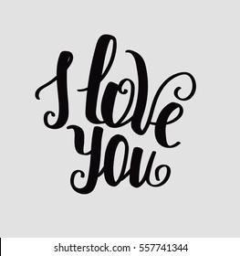 Lettering "I love you" calligraphic font, hand drawing. Individual font. Declaration of love. Twisted inscription. Light background