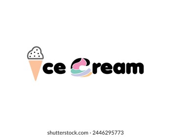 lettering icecream,Flat design label ,Ice cream logo template design Vector illustration,soft serve ice cream Font vector,Logo ice cream emblem ice cream in a waffle cone with letters,