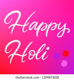 Lettering illustration for Indian Happy holi festival of colours. Vector EPS10 in calligraphy style with powder paint splash elements for logo, greeting card, banner, invitation design.