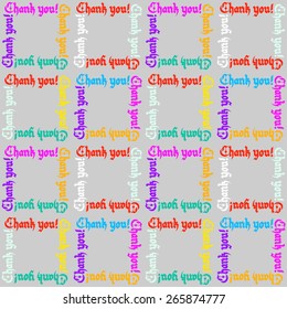 lettering illustration vector of "thank you!" pattern; colorful text on grey background
