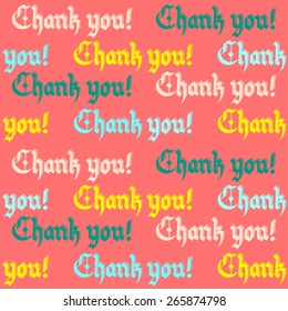 lettering illustration vector of "thank you!" pattern; colorful text, on coral background