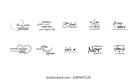 lettering inscription about family, baby born and birthday party to photography overlay, greeting card, printable wall art, calligraphy vector illustration big collection. Lettering photography overla