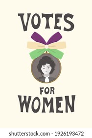 Lettering. The inscription "Rights for women". Women's solidarity, strength and feminism. Suffragette Medal. Vector flat illustration.