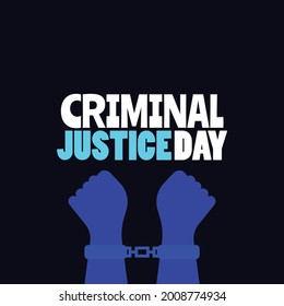 Lettering of International Criminal Justice Day with handcuffs illustration