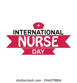 Lettering International nurse day with ribbon and white background. Vector illustration