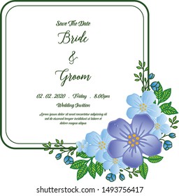 Lettering for invitation card bride and groom, with pattern colorful floral frame. Vector