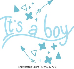 Lettering "it's a boy" for baby shower. The inscription is made in vector, in blue tones.  