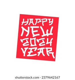 Lettering in Japanese style. Happy New Year 2024. Stylish inscription. New Year greeting card. Fashionable modern font. Vector illustration on a white background.