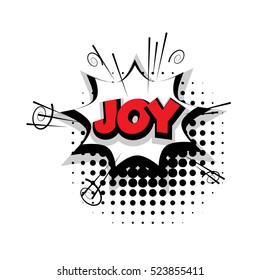 Lettering joy Comic text sound effects pop art style vector. Sound bubble speech phrase cartoon balloon expression sounds illustration background template. Comics book balloon