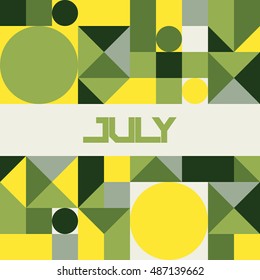 Lettering July on geometric pattern. Calendar month. Illustration vector