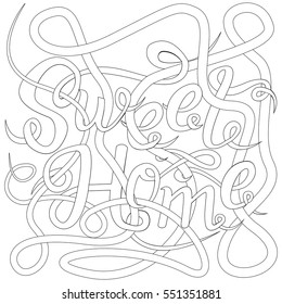 Lettering - just me and you, design elements for adult coloring book, outline. Vector illustration