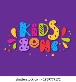 Lettering kids zone logo playground,kids club icon,children sign,childhood symbol.Design template bright logotype kids club,shop,toys store,children play,baby center or trampolines.Vector illustration