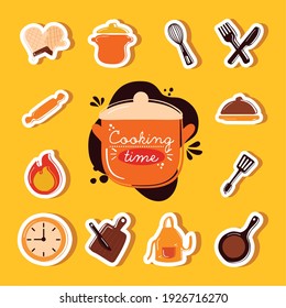lettering and kitchen tools icons