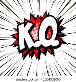 Lettering K.O. Comics book text balloon. Bubble icon, isolated vector red halftone illustration