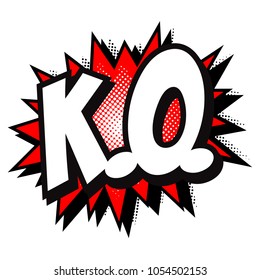 Lettering K.O. Comics book text balloon. Bubble icon, isolated vector red halftone illustration