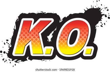 Lettering K.O. symbol set. Pop art, isolated vector halftone illustration
