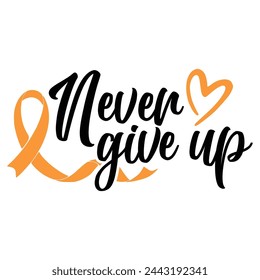 Lettering leukemia orange ribbon, vector illustration