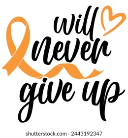 Lettering leukemia orange ribbon, vector illustration