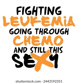 Lettering leukemia orange ribbon, vector illustration