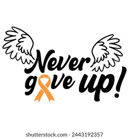 Lettering leukemia orange ribbon, vector illustration