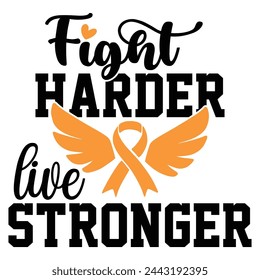 Lettering leukemia orange ribbon, vector illustration