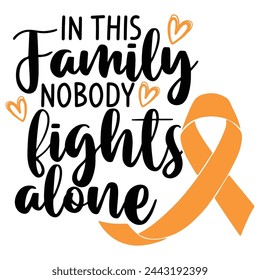 Lettering leukemia orange ribbon, vector illustration