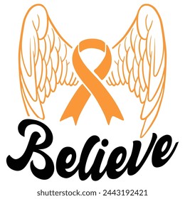 Lettering leukemia orange ribbon, vector illustration