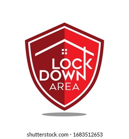 Lettering of lockdown with red shield vector illustration