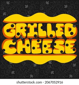 lettering logo of cheese for grilling on a background of a pattern of vegetables
