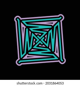 Lettering logo design. The arrangement of 4 copies of letter W or M in a rectangular square form. EPS8 file.